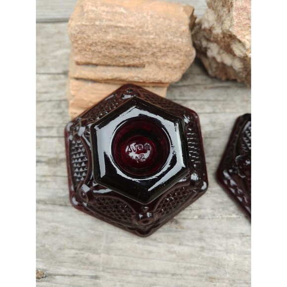 2 Vintage Avon 1876 Cape Cod Collection Ruby Red Glass Candlestick Holders - Picture 6 of 10